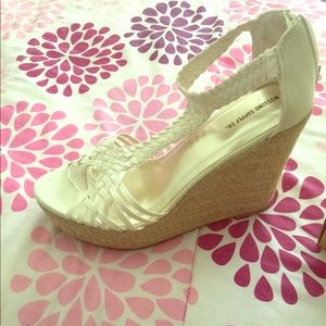 White Fabric Woven Wedges